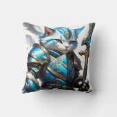 スタッフで青い鎧を着た装甲猫戦士 クッション (裏面)