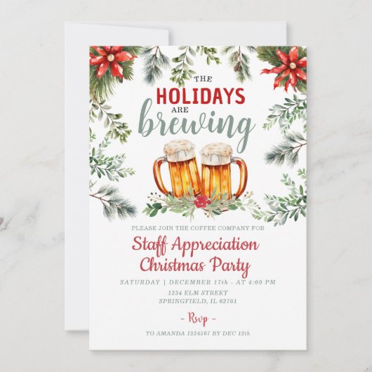 スタッフのクリスマスパーティーの休日は醸造している 招待状 (正面)