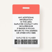 スタッフの写真IDバーコードロゴリビングコーラルピンク名 バッジ (裏面)