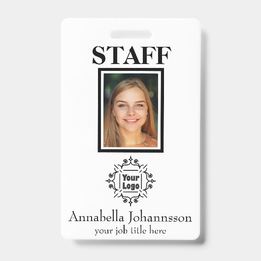 スタッフの写真ID (カスタム社員ロゴ付き) バッジ (正面)
