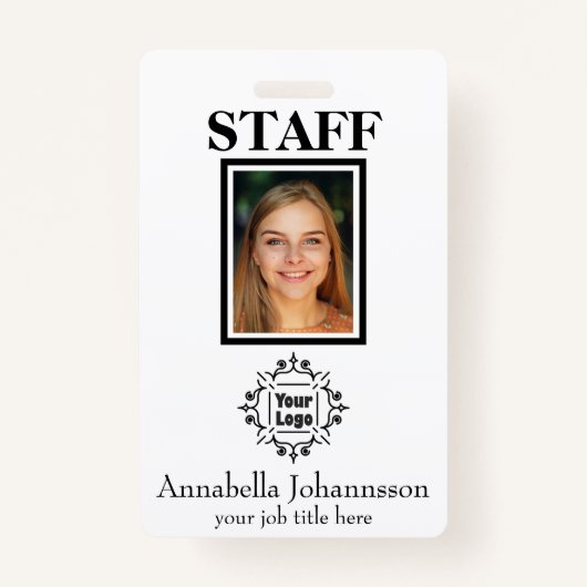 スタッフの写真ID (カスタム社員ロゴ付き) バッジ (正面)