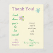 スタッフの感謝の週ハンドサニタイザギフトカード エンクロージャーカード (正面)