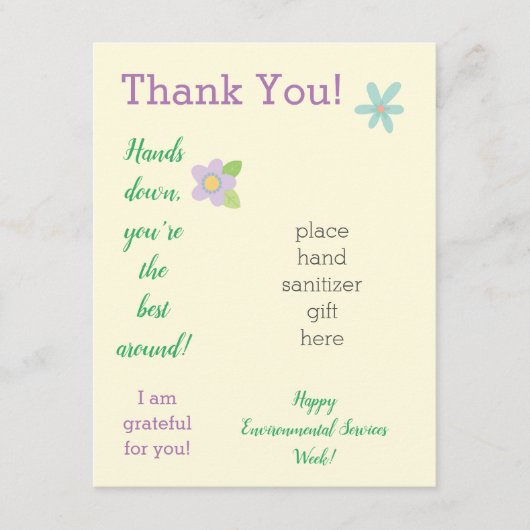 スタッフの感謝の週ハンドサニタイザギフトカード エンクロージャーカード (正面)