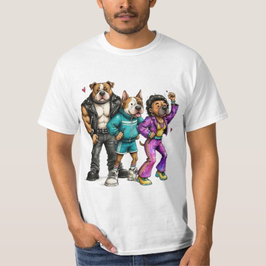 スタッフィー犬の面白いTシャツ 可愛い3匹組 Tシャツ (正面)