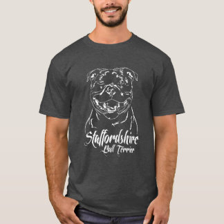 スタッフォードシャーブルテリアの犬の肖像 スタッフィーの友達 Tシャツ