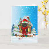 スタッフォードシャーブルテリアの雪とクリスマス カード (黄色い花)