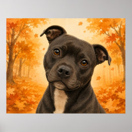 スタッフォードシャーブルテリア 秋の犬 ポスター