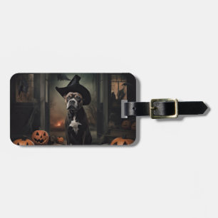 スタッフォードシャー・テリアのかぼちゃ ハロウィーンのおばけ ラゲッジタグ