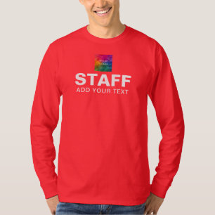 スタッフクルチームロゴ文字長袖メンズレッド Tシャツ