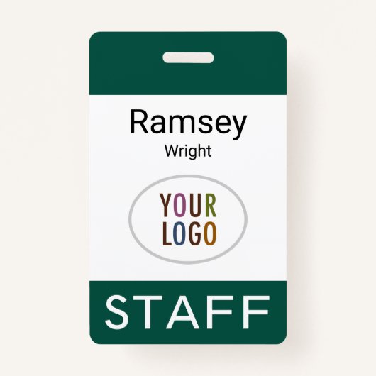 スタッフダークグリーンIDバッジラベルリールクリップまたはラニヤード バッジ (正面)