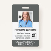 スタッフフォトIDカードバーコードロゴダークグレー名 バッジ (正面)