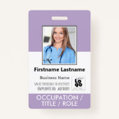 スタッフフォトIDカードバーコードロゴ薄紫紫色の名前 バッジ (正面)