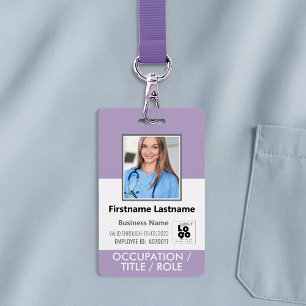 スタッフフォトIDカードバーコードロゴ薄紫紫色の名前 バッジ