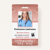 スタッフフォトIDバーコードロゴバラ金ゴールドグリッター名 バッジ (正面)