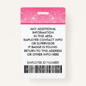 スタッフフォトIDバーコードロゴホットピンクグリッター名 バッジ (裏面)