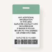 スタッフフォトIDバーコードロゴ砒素グリーン名 バッジ (裏面)