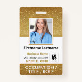 スタッフフォトIDバーコードロゴ14K金ゴールドグリッター バッジ (正面)