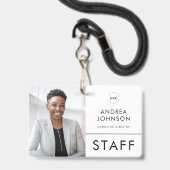 スタッフ従業員の写真IDカードとカスタムロゴ文字 バッジ (Front with Lanyard)