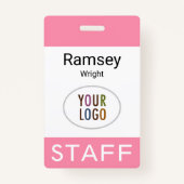 スタッフ従業員ピンク名バッジクリップリールラニヤード バッジ (正面)