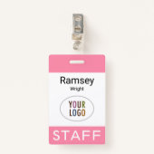 スタッフ従業員ピンク名バッジクリップリールラニヤード バッジ (正面クリップ)