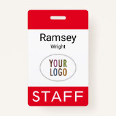 スタッフ従業員レッドID名バッジラニヤードクリップリール バッジ (正面)