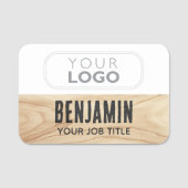 スタッフ従業員Woodgrain素朴 Companyロゴブラック 名札 (正面)