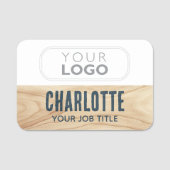 スタッフ従業員Woodgrain素朴 Companyロゴブルー 名札 (正面)