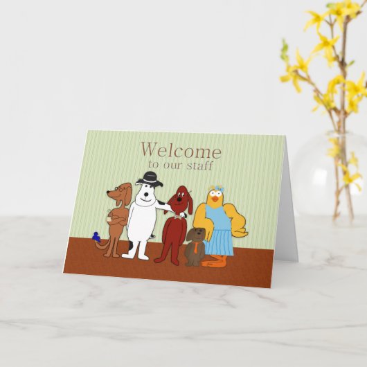 スタッフ、アニメユーモアのある動物へようこそ カード (黄色い花)