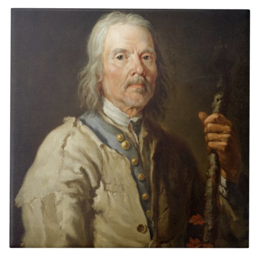 スタッフ、c.1800 (キャンバスの油)を握っている人 タイル (正面)