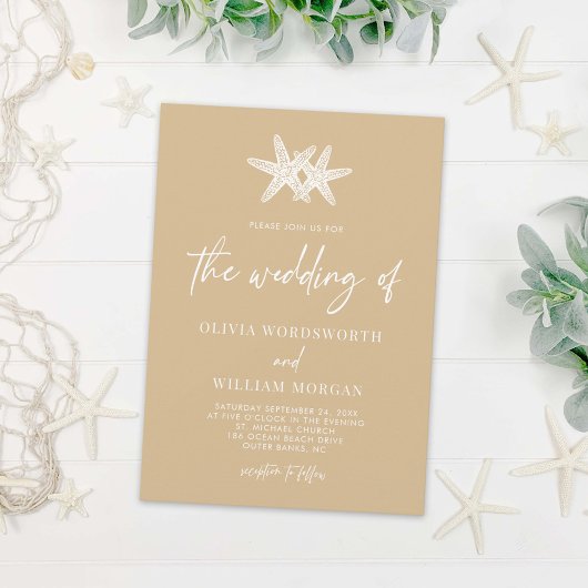 スタッモダンフィッシュビーチサンドベージュスクリプ結婚ト 招待状