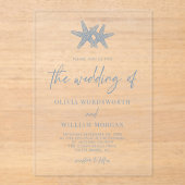 スタッモダンフィッシュビーチスクリプトダスティブルー結婚ズ アクリル招待状 (正面)