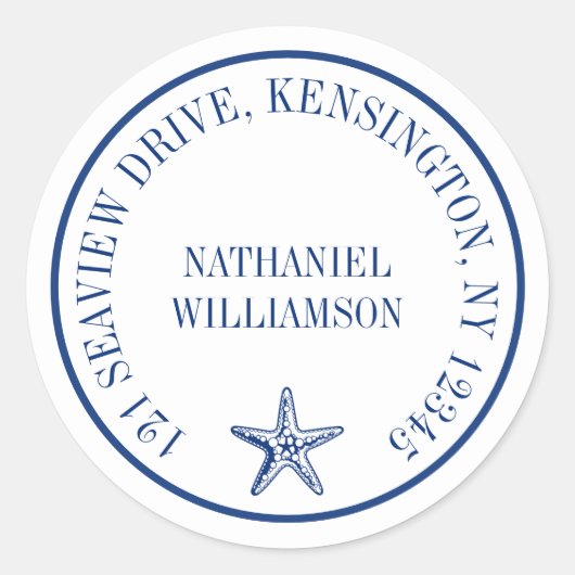 スタッモダンフィッシュ海軍差出人住所ラベル ラウンドシール (正面)