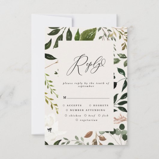 スタッ素朴グウォーターカラー白フローラ結婚式RSVP c 出欠カード (裏面)