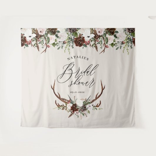 スタッ素朴グ・バーガンディ・フローラブライダルシャワーエレガント タペストリー (正面(横))