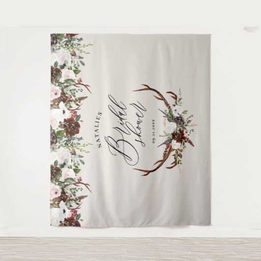 スタッ素朴グ・バーガンディ・フローラブライダルシャワーエレガント タペストリー (正面)