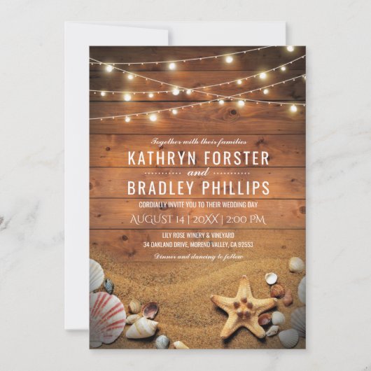 スタッ素朴フィッシュビーチライトトロピカル結婚ズ 招待状 (正面)