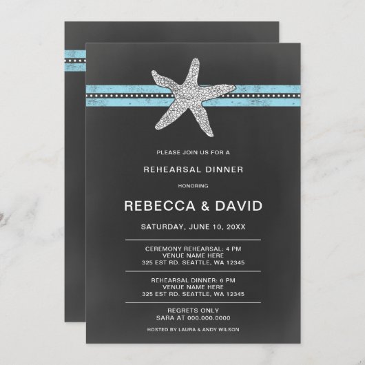 スタッ素朴フィッシュ海海ビーチリハーサルディナー 招待状 (正面/裏面)