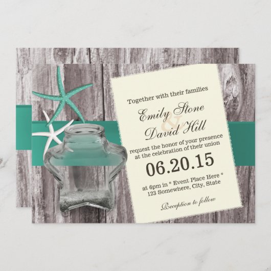 スタッ素朴フィッシュ&メイソンジャービーチ結婚式 招待状 (正面/裏面)