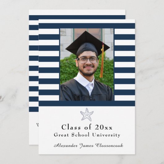 スタッ航海のフィッモダングネイビーホワイトストライプ 案内状 (正面/裏面)