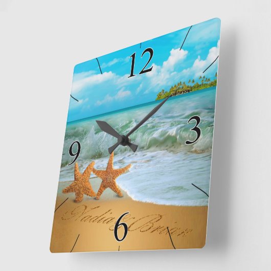 スタッ頼フィックと私の名前を砂の中に入れる スクエア壁時計 (傾斜)