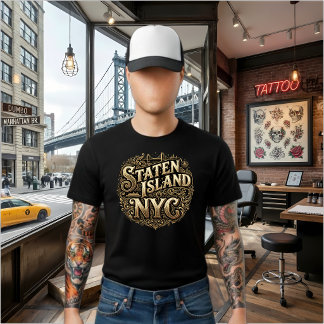 スタテンアイランドNYC 華麗なゴールドフェリー橋アート Tシャツ