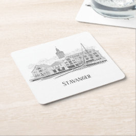 スタバンジェノルウェービューティフルストリートスケープスケッチ スクエアペーパーコースター