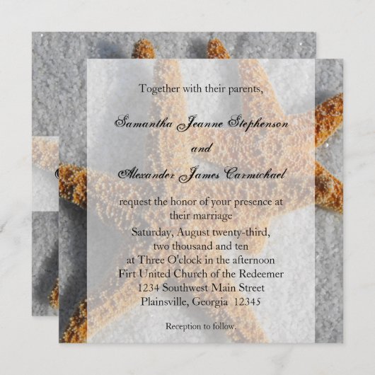 スタフィッシュデュオインザサンドビーチ結婚式スクエア 招待状 (正面/裏面)