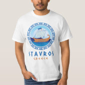 スタブロス，ギリシャの船デザインメンズ Tシャツ (正面)