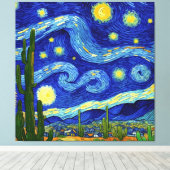 スタリーナイトインザデザートバンゴッホスタイル キャンバスプリント (インサイチュ (ウッドフロア))