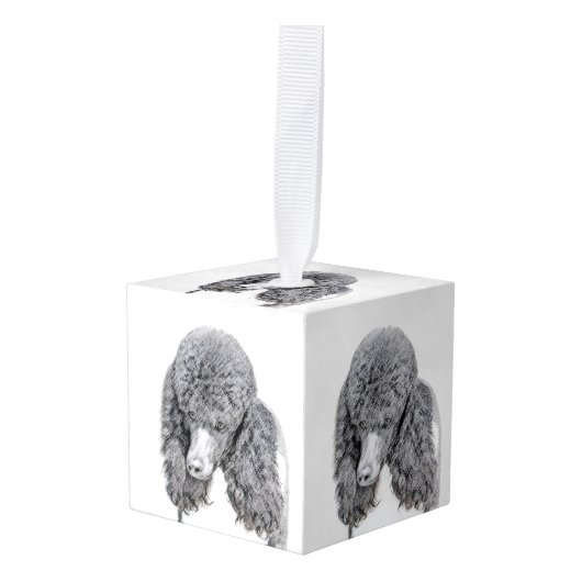 スタンダードプードルブラックパ絵画ティの曲 – Dog Art キューブオーナメント (正面アングル)