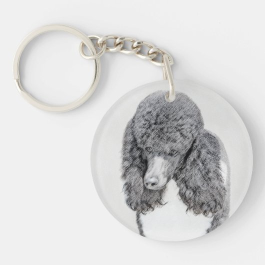 スタンダードプードルブラックパ絵画ティの曲 – Dog Art キーホルダー (正面)