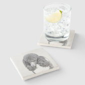 スタンダードプードルブラックパ絵画ティの曲 – Dog Art ストーンコースター (横)