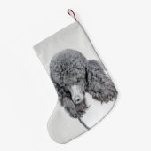 スタンダードプードルブラックパ絵画ティの曲 – Dog Art スモールクリスマスストッキング (裏面 (吊り時))