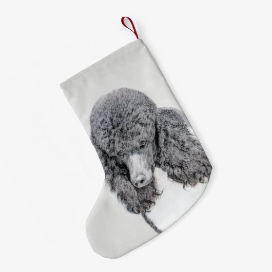 スタンダードプードルブラックパ絵画ティの曲 – Dog Art スモールクリスマスストッキング (裏面 (吊り時))